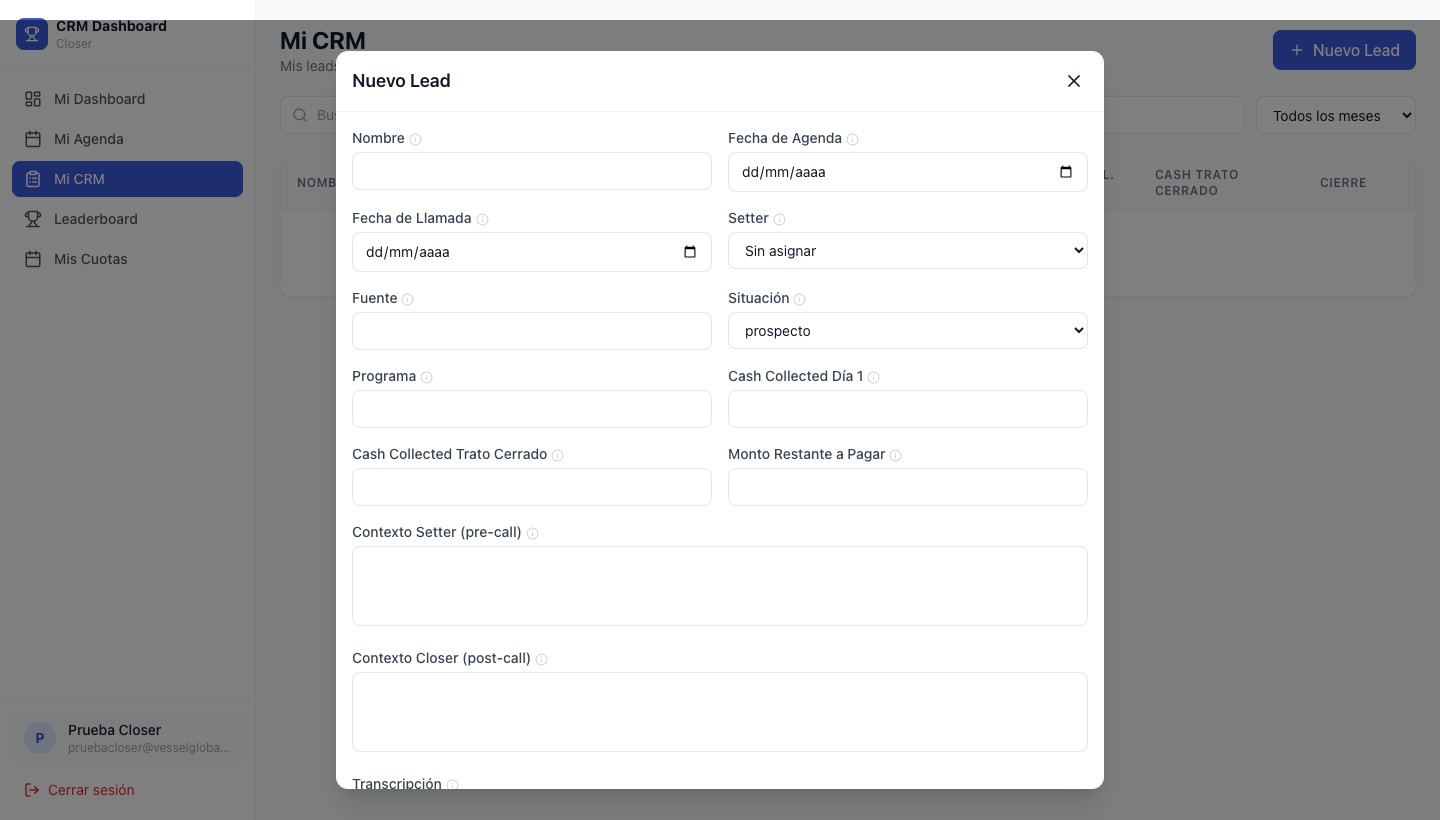 Modal nuevo lead